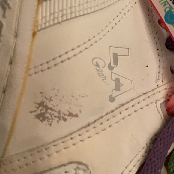 Vintage 1980s LA gear low top white sneakers 7 NEW scuff Rare 3 laces purple - Picture 10 of 17